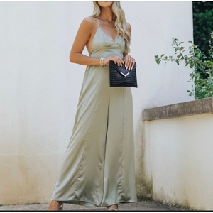 Magnolia Pants & Jumpsuits | Magnolia Boutique- Opal‎ Green Satin Open Back